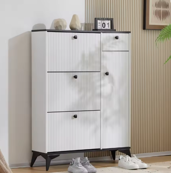 Schoenenkast met 3 Kleppen en Lade – Witte Hal Kast