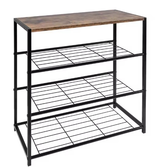 Schoenenbank met 3 Lagen en Zitgedeelte – Metaal en amp; Hout