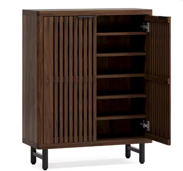 Schoenenkast met 6 Lagen en Lamellendeuren – Hout en amp; Metaal