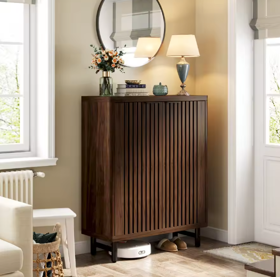 Schoenenkast met 6 Lagen en Lamellendeuren – Hout en amp; Metaal