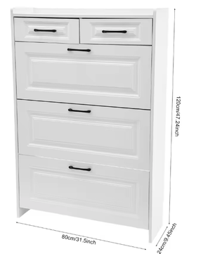 Smalle Schoenenkast met 2 Lades en amp; 3 Klapvakken – Wit – Vrijstaand