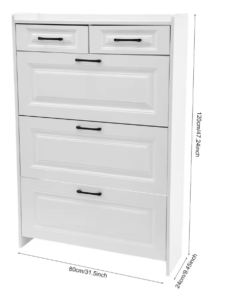 Smalle Schoenenkast met 2 Lades en amp; 3 Klapvakken – Wit – Vrijstaand