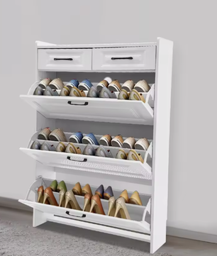 Smalle Schoenenkast met 2 Lades en amp; 3 Klapvakken – Wit – Vrijstaand