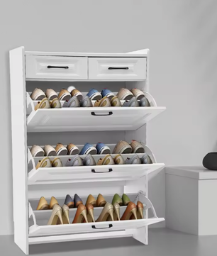 Smalle Schoenenkast met 2 Lades en amp; 3 Klapvakken – Wit – Vrijstaand