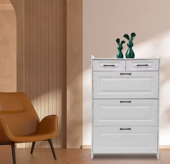 Smalle Schoenenkast met 2 Lades en amp; 3 Klapvakken – Wit – Vrijstaand