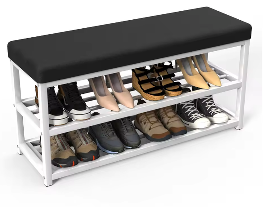 Schoenenbank met Kussen – 2 Niveaus Schoenenrek – 90 cm
