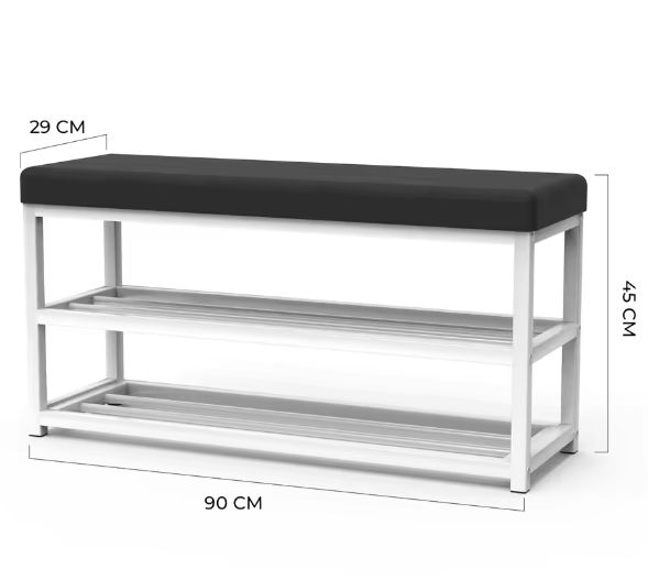 Schoenenbank met Kussen – 2 Niveaus Schoenenrek – 90 cm