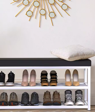 Schoenenbank met Kussen – 2 Niveaus Schoenenrek – 90 cm