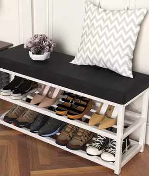 Schoenenbank met Kussen – 2 Niveaus Schoenenrek – 90 cm
