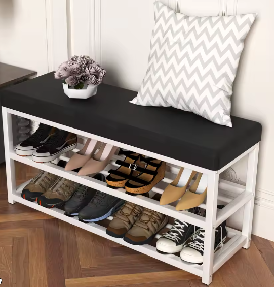 Schoenenbank met Kussen – 2 Niveaus Schoenenrek – 90 cm