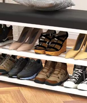 Schoenenbank met Kussen – 2 Niveaus Schoenenrek – 90 cm