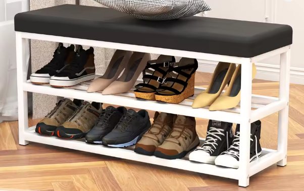 Schoenenbank met Kussen – 2 Niveaus Schoenenrek – 90 cm