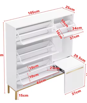 Schoenenkast met Zitje en Open Vakken – 105 cm – Wit en amp; Goud
