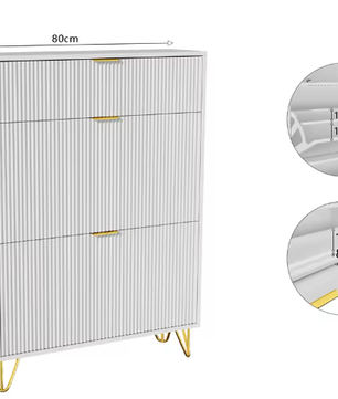 Schoenenkast met 3 Deuren en amp; Lade – Golvend Front, Wit – 80x24x118,5 cm