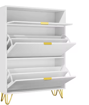 Schoenenkast met 3 Deuren en amp; Lade – Golvend Front, Wit – 80x24x118,5 cm