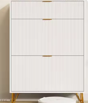 Schoenenkast met 3 Deuren en amp; Lade – Golvend Front, Wit – 80x24x118,5 cm