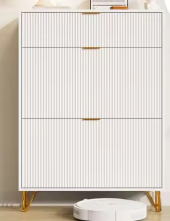 Schoenenkast met 3 Deuren en amp; Lade – Golvend Front, Wit – 80x24x118,5 cm