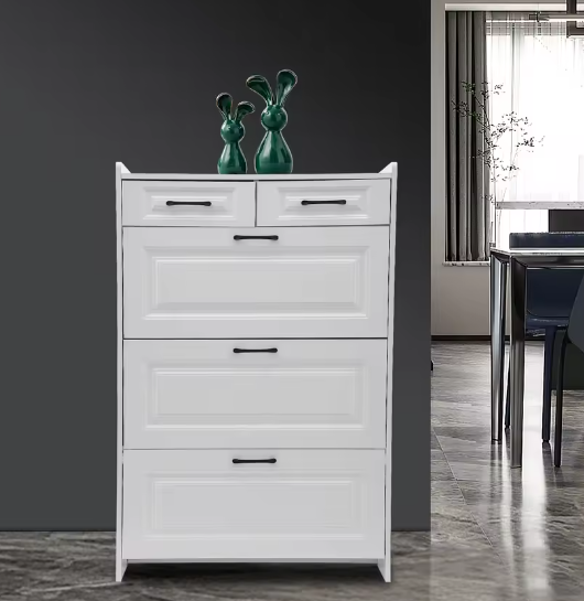 Schoenenkast met 3 kleppen en 2 lades – Smal en Modern – Wit