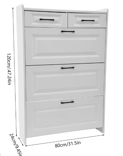 Schoenenkast met 3 kleppen en 2 lades – Smal en Modern – Wit