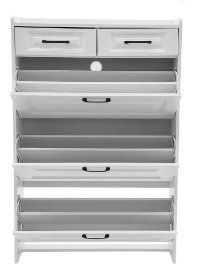 Schoenenkast met 3 kleppen en 2 lades – Smal en Modern – Wit