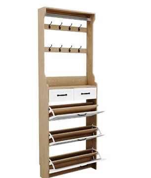 Schoenenkast met Kapstok en 3 Deuren – Hal Opbergmeubel