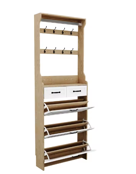 Schoenenkast met Kapstok en 3 Deuren – Hal Opbergmeubel