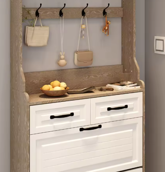 Schoenenkast met Kapstok en 3 Deuren – Hal Opbergmeubel