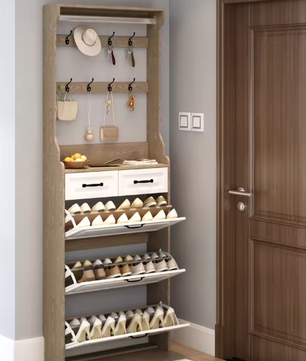 Schoenenkast met Kapstok en 3 Deuren – Hal Opbergmeubel