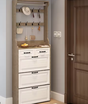 Schoenenkast met Kapstok en 3 Deuren – Hal Opbergmeubel