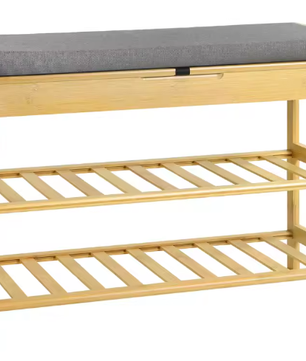 2-laags Bamboe Schoenenbank met Zitting en Opbergvak – Compact en amp; Stevig