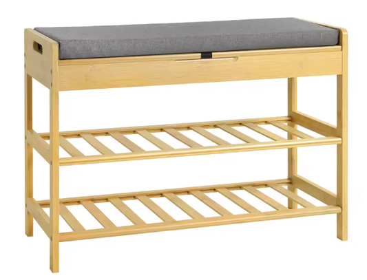 2-laags Bamboe Schoenenbank met Zitting en Opbergvak – Compact en amp; Stevig