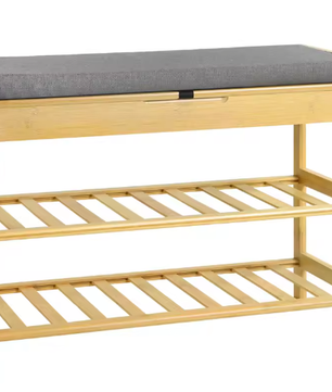 2-laags Bamboe Schoenenbank met Zitting en Opbergvak – Compact en amp; Stevig