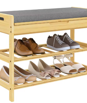 2-laags Bamboe Schoenenbank met Zitting en Opbergvak – Compact en amp; Stevig