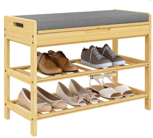 2-laags Bamboe Schoenenbank met Zitting en Opbergvak – Compact en amp; Stevig