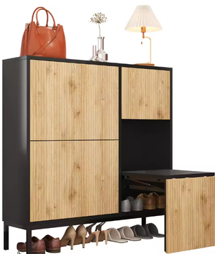 Schoenenkast met 3 Kleppen en Verborgen Zitbank – Grote Capaciteit