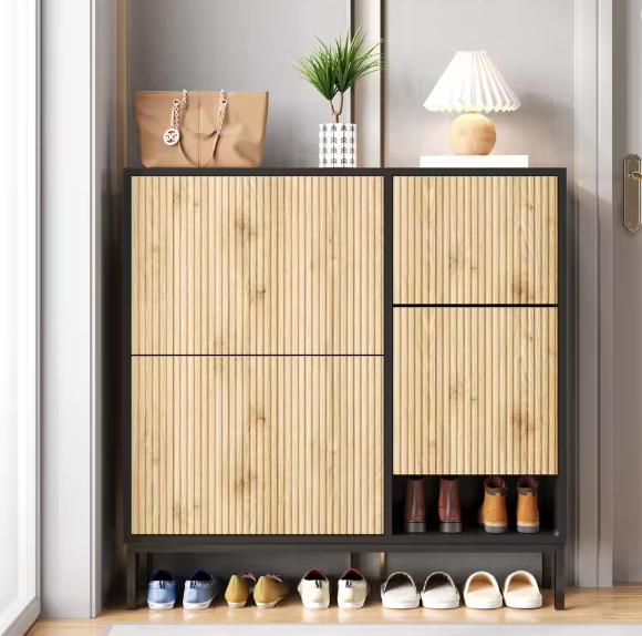 Schoenenkast met 3 Kleppen en Verborgen Zitbank – Grote Capaciteit