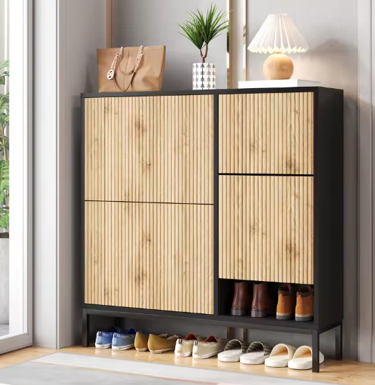 Schoenenkast met 3 Kleppen en Verborgen Zitbank – Grote Capaciteit