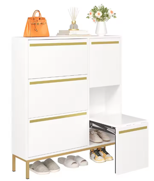 Schoenenkast met 3 Kleppen en Verborgen Zitbank – Grote Capaciteit