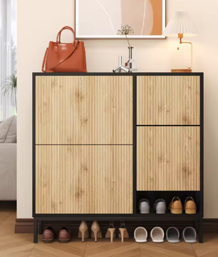 Schoenenkast met 3 Kleppen en Verborgen Zitbank – Grote Capaciteit