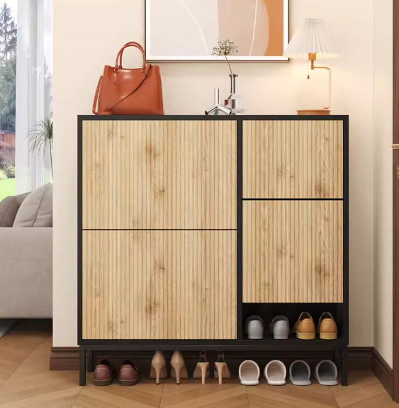 Schoenenkast met 3 Kleppen en Verborgen Zitbank – Grote Capaciteit