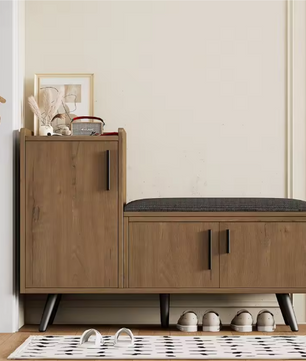 Schoenenbank met Lades en Kussen – Compact en Functioneel