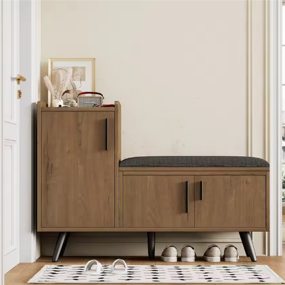 Schoenenbank met Lades en Kussen – Compact en Functioneel