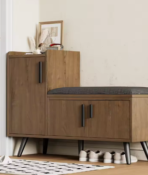 Schoenenbank met Lades en Kussen – Compact en Functioneel