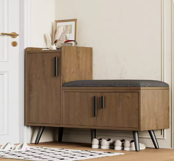 Schoenenbank met Lades en Kussen – Compact en Functioneel