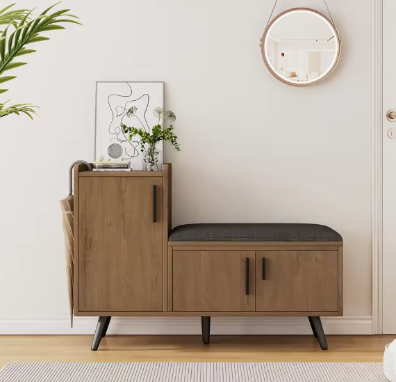 Schoenenbank met Lades en Kussen – Compact en Functioneel