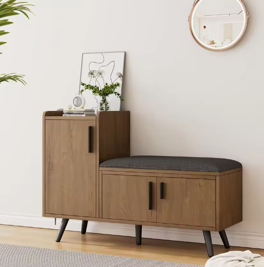 Schoenenbank met Lades en Kussen – Compact en Functioneel