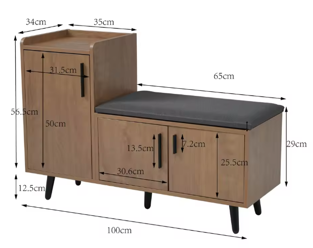 Schoenenbank met Lades en Kussen – Compact en Functioneel