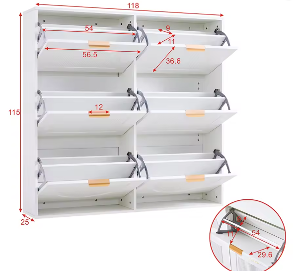 Schoenenkast met 6 Kleppen en Open Opbergruimte