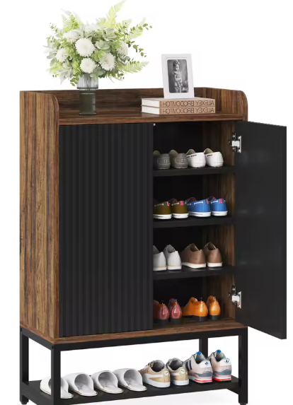 Schoenenkast met Deuren – 5-Laags Houten Schoenenopbergkast voor Hal