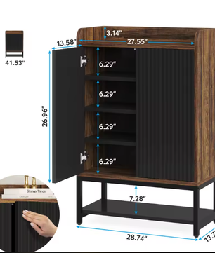 Schoenenkast met Deuren – 5-Laags Houten Schoenenopbergkast voor Hal